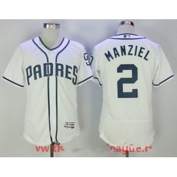 Men's San Diego Padres #2 Johnny Manziel White Home Stitched MLB 2017 Majestic Flex Base Jersey