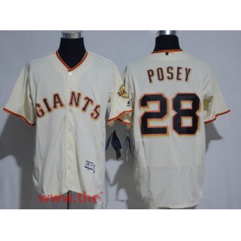 Men's San Francisco Giants #28 Buster Posey Name Cream Stitched MLB Majestic Flex Base Jersey