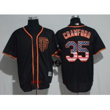 Men's San Francisco Giants #35 Brandon Crawford Black SF USA Flag Fashion Stitched MLB Majestic Cool Base Jersey