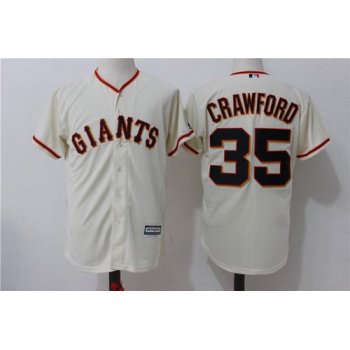 Men's San Francisco Giants #35 Brandon Crawford Name Cream Home Stitched MLB Majestic Cool Base Jersey