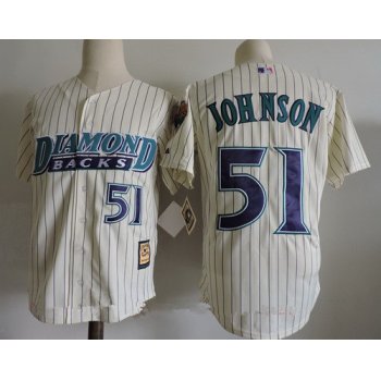 Men's Arizona Diamondbacks #51 Randy Johnson Cream 1999 Cooperstown Collection Stitched MLB Throwback Jersey