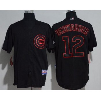 Men's Chicago Cubs #12 Kyle Schwarber Lights Out Black Pinstripe Stitched MLB Majestic Cool Base Jersey