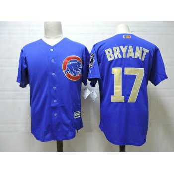 Men's Chicago Cubs #17 Kris Bryant Royal Blue World Series Champions Gold Stitched MLB Majestic 2017 Flex Base Jersey