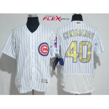 Men's Chicago Cubs #40 Willson Contreras White World Series Champions Gold Stitched MLB Majestic 2017 Flex Base Jersey