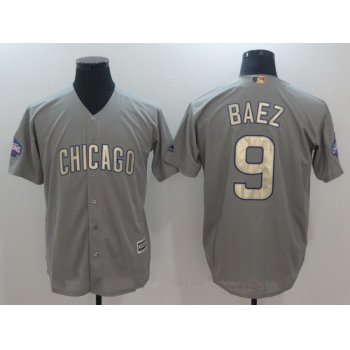 Men's Chicago Cubs #9 Javier Baez Gray World Series Champions Gold Stitched MLB Majestic 2017 Cool Base Jersey