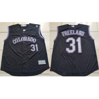 Men's Colorado Rockies #31 Kyle Freeland Black Vest Sleeveless Stitched MLB Majestic Cool Base Jersey