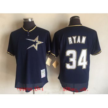 Men's Houston Astros #34 Nolan Ryan Navy Blue Mesh Batting Practice 1997 Throwback Jersey By Mitchell & Ness