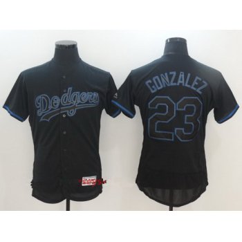 Men's Los Angeles Dodgers #23 Adrian Gonzalez Lights Out Black Fashion Stitched MLB Majestic Flex Base Jersey