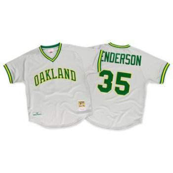 Oakland Athletics #35 Rickey Henderson 1982 Grey Mitchell & Ness Throwback Jersey