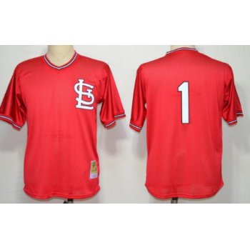 St. Louis Cardinals #1 Ozzie Smith 1985 Mesh BP Red Throwback Jersey