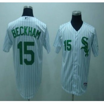 Chicago White Sox #15 Gordon Beckham White With Green Pinstripe Jersey