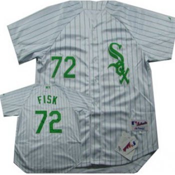 Chicago White Sox #72 Carlton Fisk White With Green Pinstripe Jersey