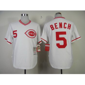 Cincinnati Reds #5 Johnny Bench 1975 White Throwback jersey