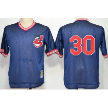 Cleveland Indians #30 Joe Carter Mesh BP Navy Blue Throwback Jersey