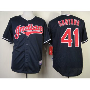 Cleveland Indians #41 Carlos Santana Navy Blue Jersey