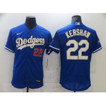 Men Los Angeles Dodgers 22 Kershaw Blue Elite 2021 Nike MLB Jersey