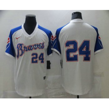 Men's Atlanta Braves #24 Deion Sanders White Stitched MLB Throwback Nike Jersey