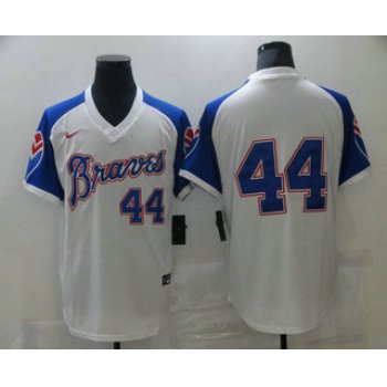 Men's Atlanta Braves #44 Hank Aaron White Stitched MLB Throwback Nike Jersey