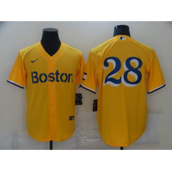 Men's Boston Red Sox #28 J.D. Martinez Gold 2021 City Connect Stitched MLB Cool Base Nike Jersey