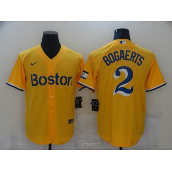 Men's Boston Red Sox #2 Xander Bogaerts Gold No Name 2021 City Connect Stitched MLB Cool Base Nike Jersey