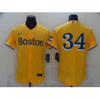 Men's Boston Red Sox #34 David Ortiz Gold 2021 City Connect Stitched MLB Flex Base Nike Jersey