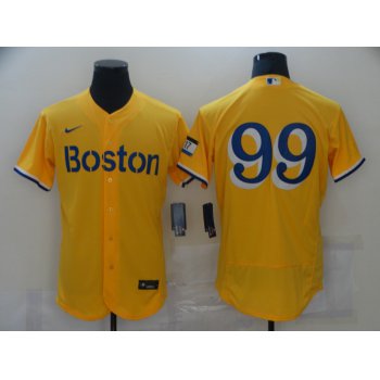 Men's Boston Red Sox #99 Alex Verdugo Gold 2021 City Connect Stitched MLB Flex Base Nike Jersey