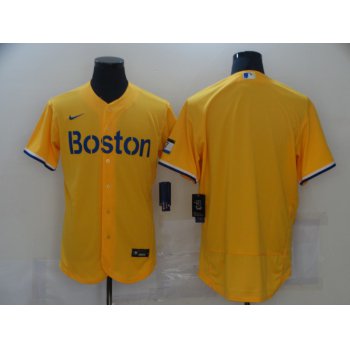 Men's Boston Red Sox Blank Gold 2021 City Connect Stitched MLB Flex Base Nike Jersey