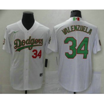 Men's Los Angeles Dodgers #34 Fernando Valenzuela White Green Mexico 2020 World Series Stitched MLB Jersey