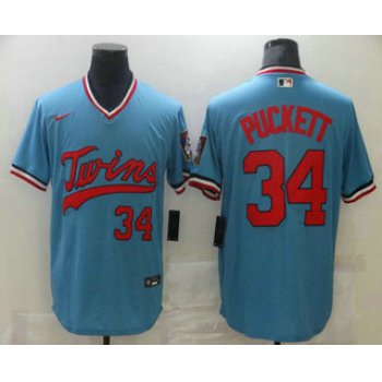 Men's Minnesota Twins #34 Kirby Puckett Light Blue Pullover Throwback Cooperstown Nike Jersey