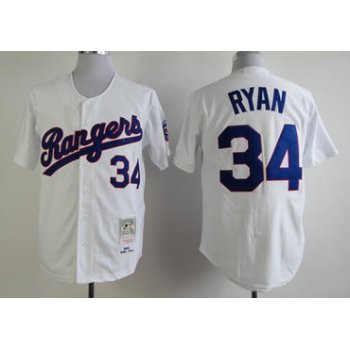 Texas Rangers #34 Nolan Ryan 1993 White Throwback Jersey