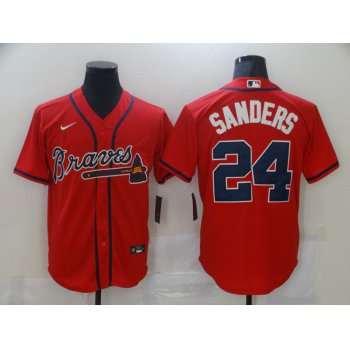 Men Atlanta Braves 24 Sanders Red Game Nike MLB Jerseys