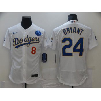 Men Los Angeles Dodgers 24 Bryant Champion of white gold and blue characters Elite 2021 Nike MLB Jersey