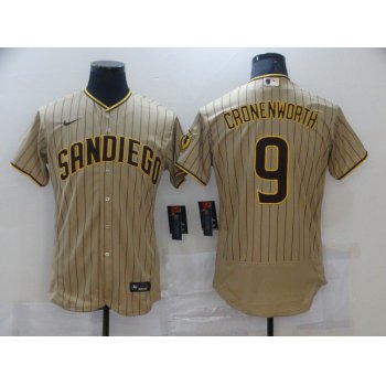 Men San Diego Padres 9 Cronenworth brown stripe Elite 2021 Nike MLB Jersey