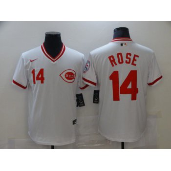 Men's Cincinnati Reds #14 Pete Rose White Mesh Batting Practice Throwback Nike Jersey