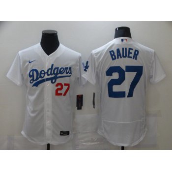 Men's Los Angeles Dodgers #27 Trevor Bauer White Stitched MLB Flex Base Nike Jersey