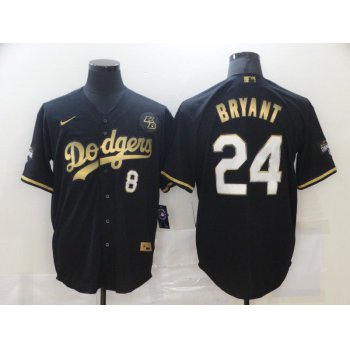 Men's Los Angeles Dodgers #8 #24 Kobe Bryant Black Gold Stitched MLB Cool Base Nike Jersey