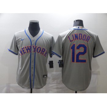 Men's New York Mets #12 Francisco Lindor Grey Stitched MLB Cool Base Nike Jersey