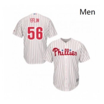 Mens Philadelphia Phillies 56 Zach Eflin Replica White Red Strip Home Cool Base Baseball Jersey