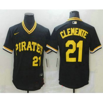 Men's Pittsburgh Pirates #21 Roberto Clemente Black Mesh Batting Practice Throwback Nike Jersey