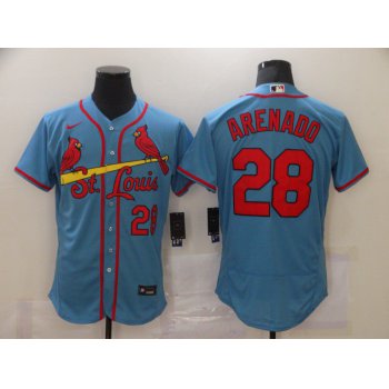 Men's St. Louis Cardinals #28 Nolan Arenado Light Blue Stitched MLB Flex Base Nike Jersey