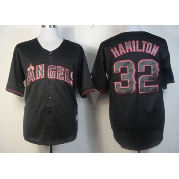 LA Angels of Anaheim #32 Josh Hamilton Black Fashion Jersey