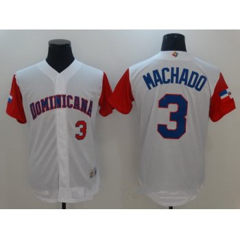 Men's Dominican Republic Baseball #3 Manny Machado Majestic White 2017 World Baseball Classic Stitched Authentic Jersey