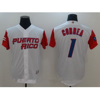 Men's Puerto Rico Baseball #1 Carlos Correa Majestic White 2017 World Baseball Classic Stitched Authentic Jersey