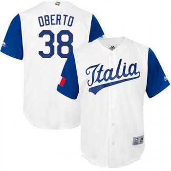 Men's Team Italy Baseball Majestic #38 Orlando Oberto White 2017 World Baseball Classic Stitched Replica Jersey