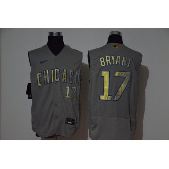 Men's Chicago Cubs #17 Kris Bryant Grey Gold 2020 Cool and Refreshing Sleeveless Fan Stitched Flex Nike Jersey