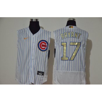 Men's Chicago Cubs #17 Kris Bryant White Gold 2020 Cool and Refreshing Sleeveless Fan Stitched Flex Nike Jersey