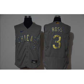 Men's Chicago Cubs #3 David Ross Grey Gold 2020 Cool and Refreshing Sleeveless Fan Stitched Flex Nike Jersey