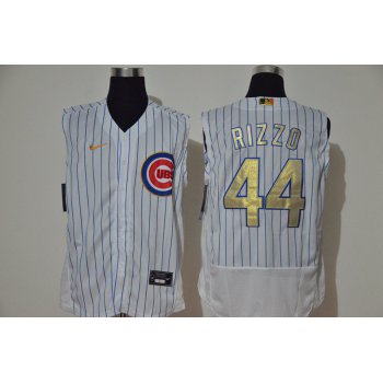 Men's Chicago Cubs #44 Anthony Rizzo White Gold 2020 Cool and Refreshing Sleeveless Fan Stitched Flex Nike Jersey