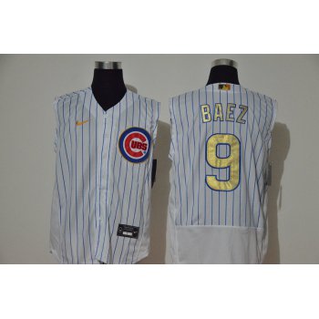 Men's Chicago Cubs #9 Javier Baez White Gold 2020 Cool and Refreshing Sleeveless Fan Stitched Flex Nike Jersey