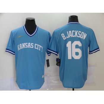 Men's Kansas City Royals #16 Bo Jackson Light Blue Pullover Cool Base Cooperstown Collection Nike Jersey